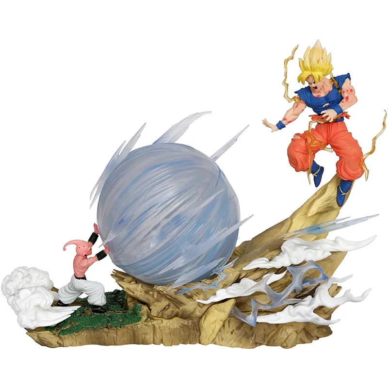 Hot Selling 20cm Luminous Boxed Figure Anime Dragon Balls Special Effects Scenes Statement Buu Vs Goku Anime Figure