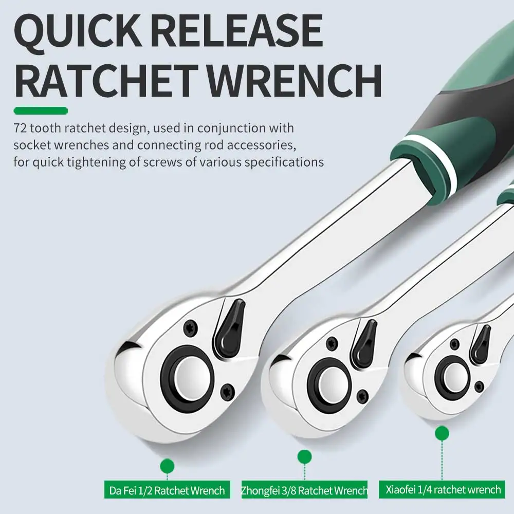 108Pcs Car Repair Tool Set 72T 1/2 1/4 Socket Ratchet Wrench Hand Maintenance Kits Toolbox Socket Set Universal Joint Accessory