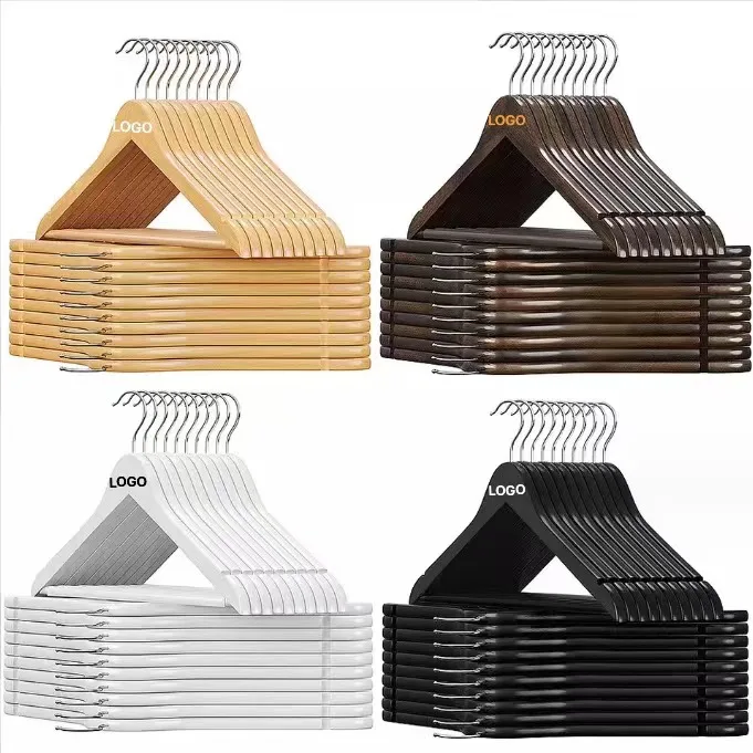 Custom Wholesale Premium Suit Coat Hanger round Wooden Brand Clothes Hanger for Store Living Room Clothing Store