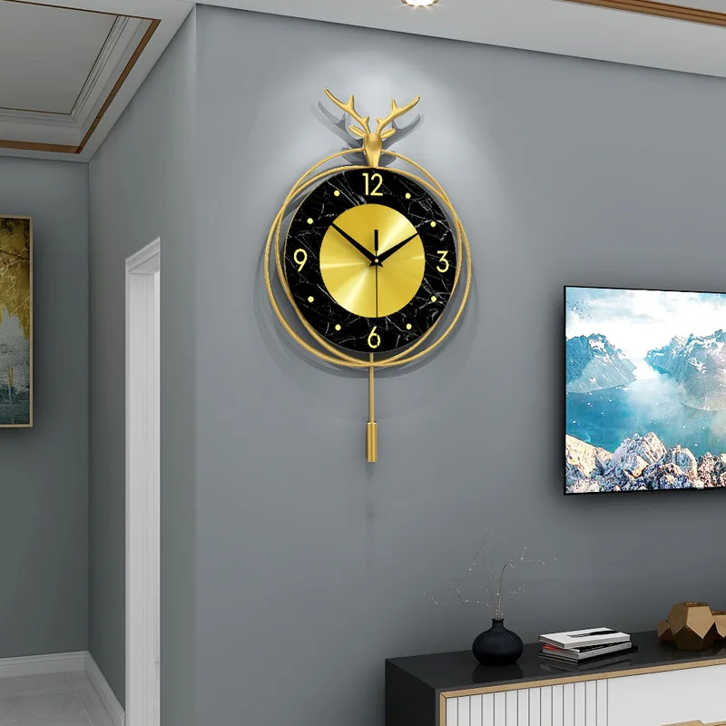 Creative home decorative Nordic Metal Marble Pendulum Wall Clocks High Quality Creative Fancy Deer Wall Clocks