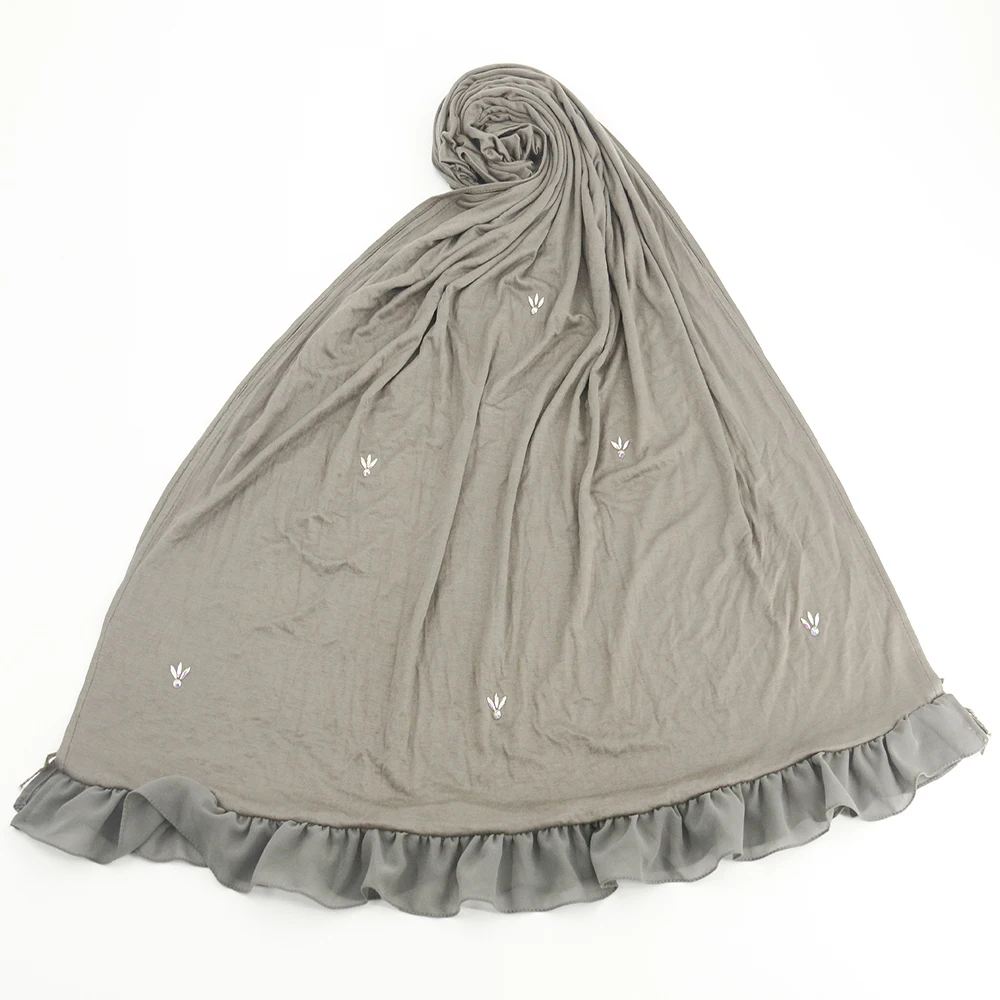 2021 Wholesale Jersey cotton scarf  with same color chiffon muslim women shawls 20 colors available