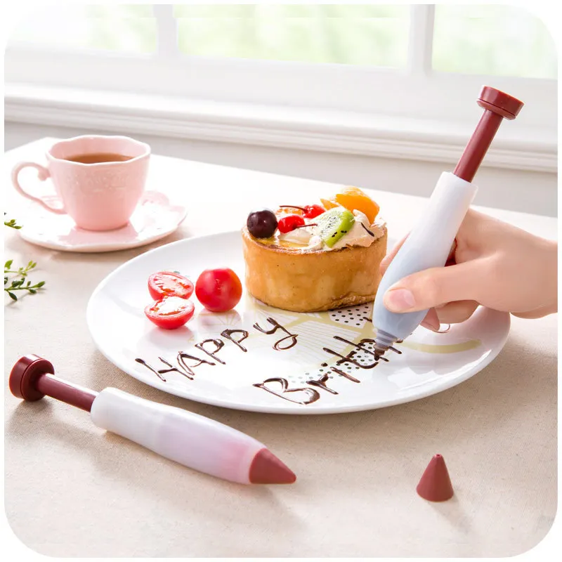 4Nozzle Cake Decorating Flower Pen Silicone Chocolate Cream Jam Squeezed Gun Syringe Pastry Cookie Painting Writing Baking Tool