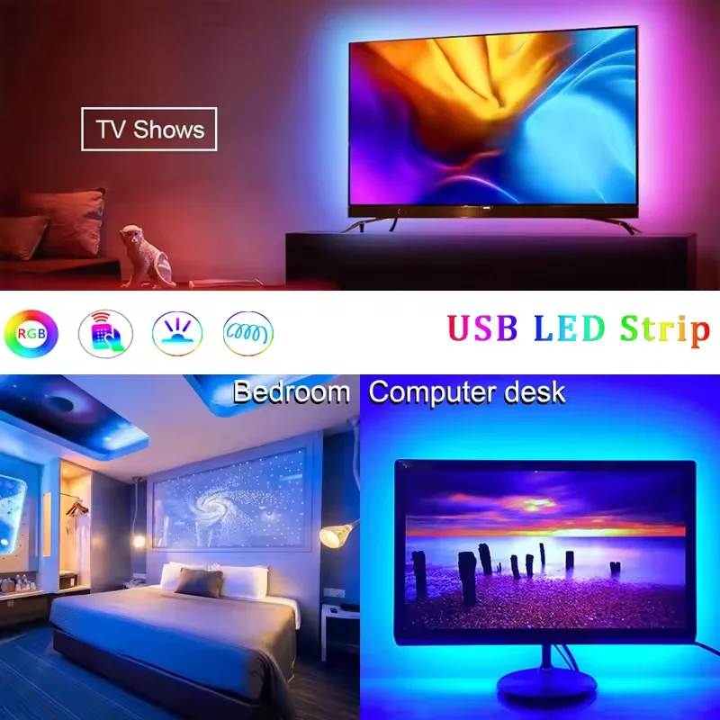 3M 90LEDS TV backlight bluetooth DC5V 24keys controller with remote control USB SMD led strip light RGB smd5050 IP65 for TV