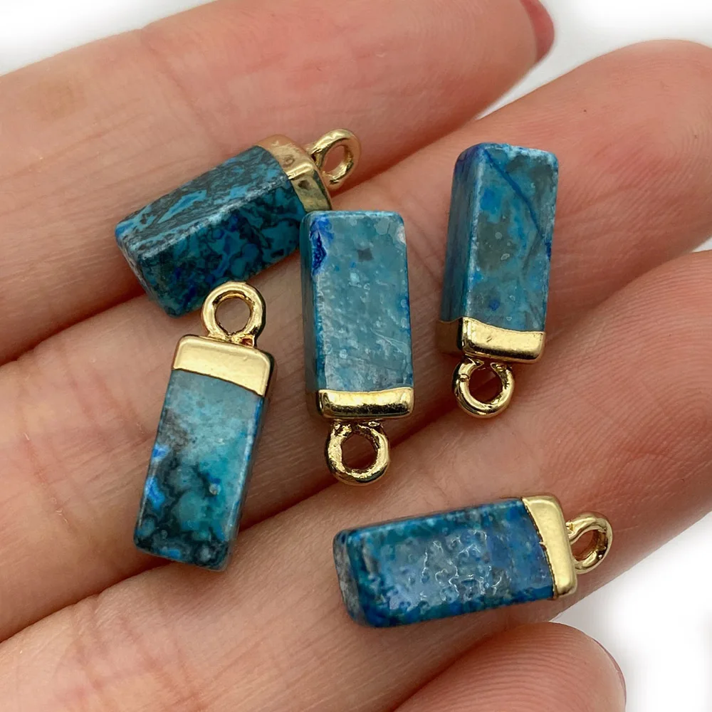 Natural Stone Square Rectangle Pendant Charms for Necklace Earring Jewelry Making Turquoise Rosequartz gemstone Accessories