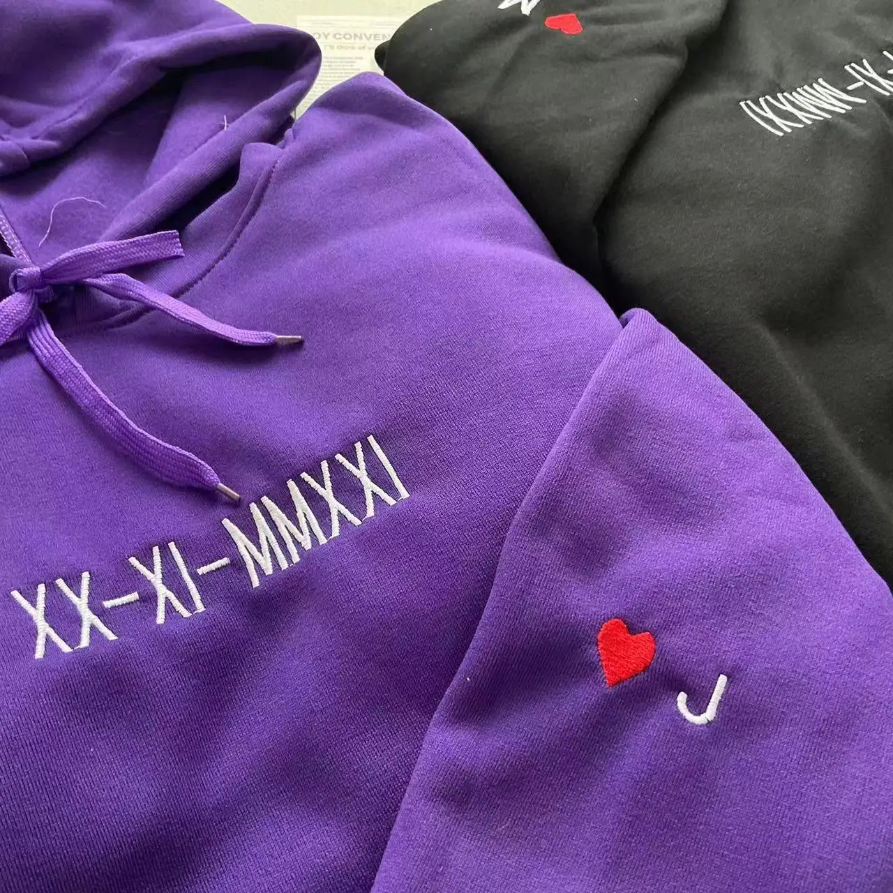 Unisex Custom Anniversary Jumper with Roman Numerals Embroidery Knitted Hoodie for Couples for Special Days in Spring Season