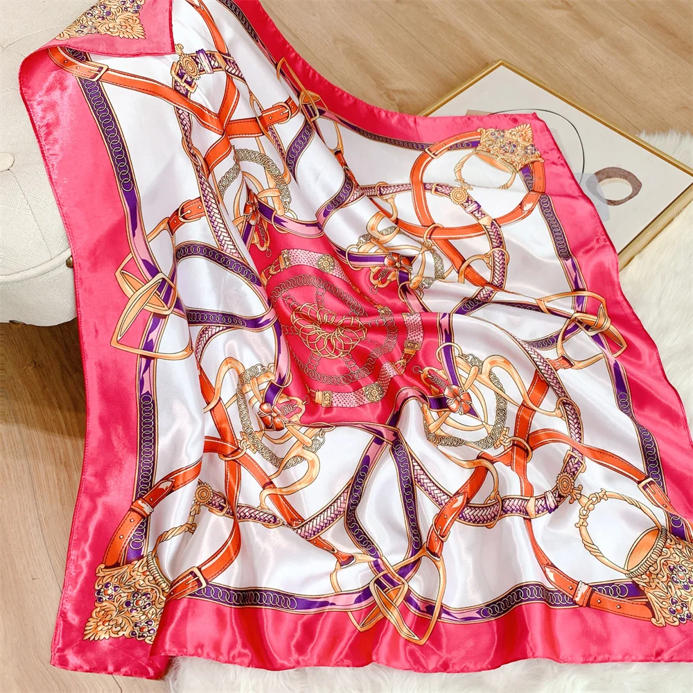 Designed Gorgeous Classical 90cm satin square scarf  Turkish Selling Colored Scarves shawl uae Suitable