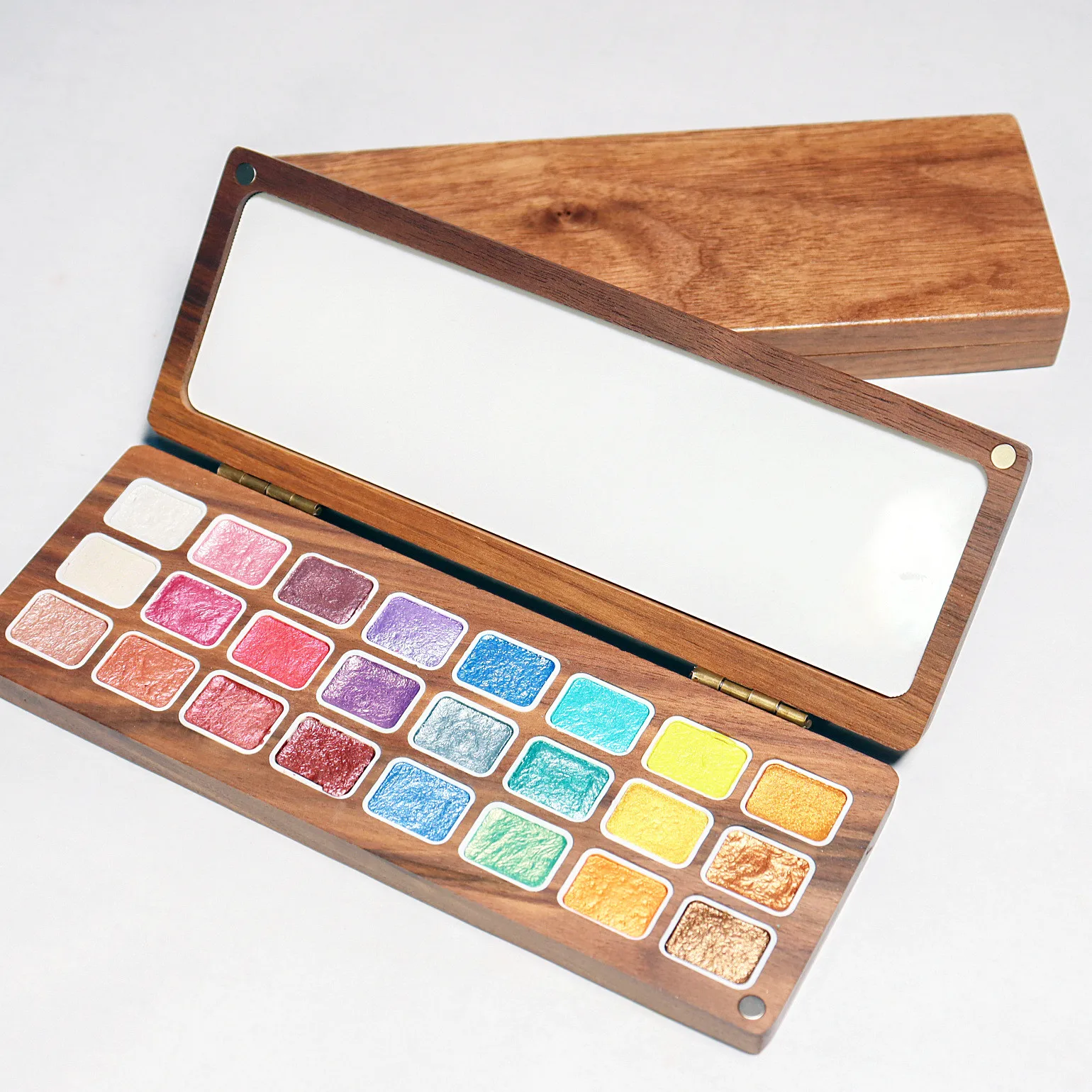 wooden box 24 glittery colors watercolor paint set pearl metallic watercolour for artist and student painting