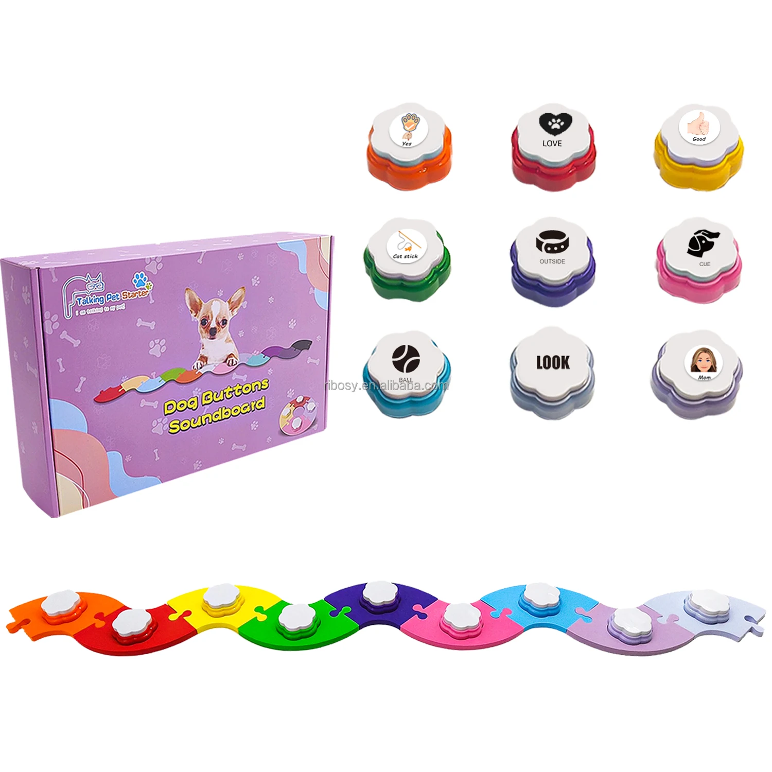 Small Recordable Button for Dog Training, Pet Communication Training Buzzer Mat with Non-slip Pad and Stickers