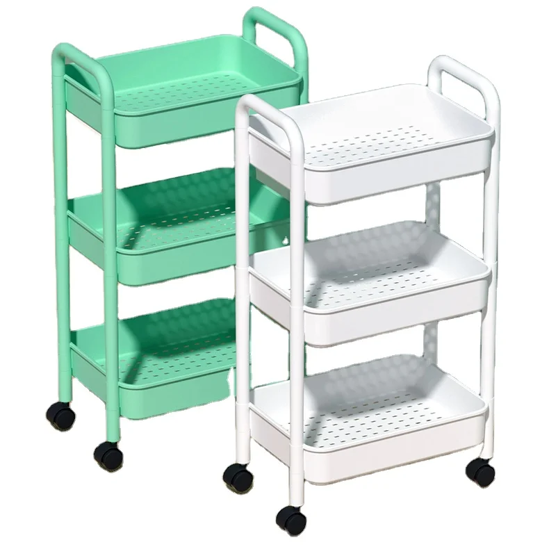 Portable 3 Tiers Household Bathroom Cleaning Product Storage Rack Holder Shelving Units Kitchen Plastic Hand Trolley Cart