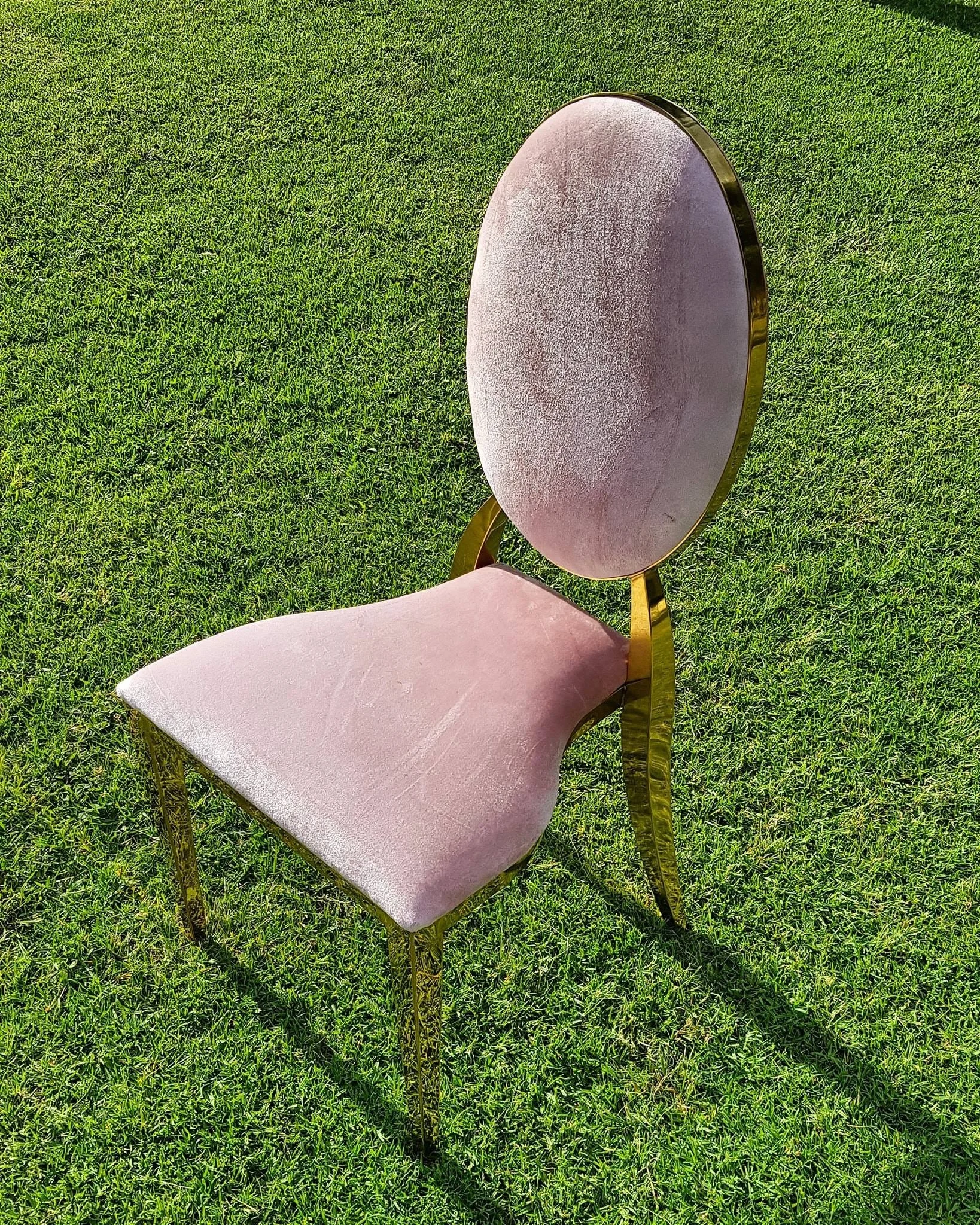 Luxury gold metal chair frames pink velvet wedding banquet dining chair series