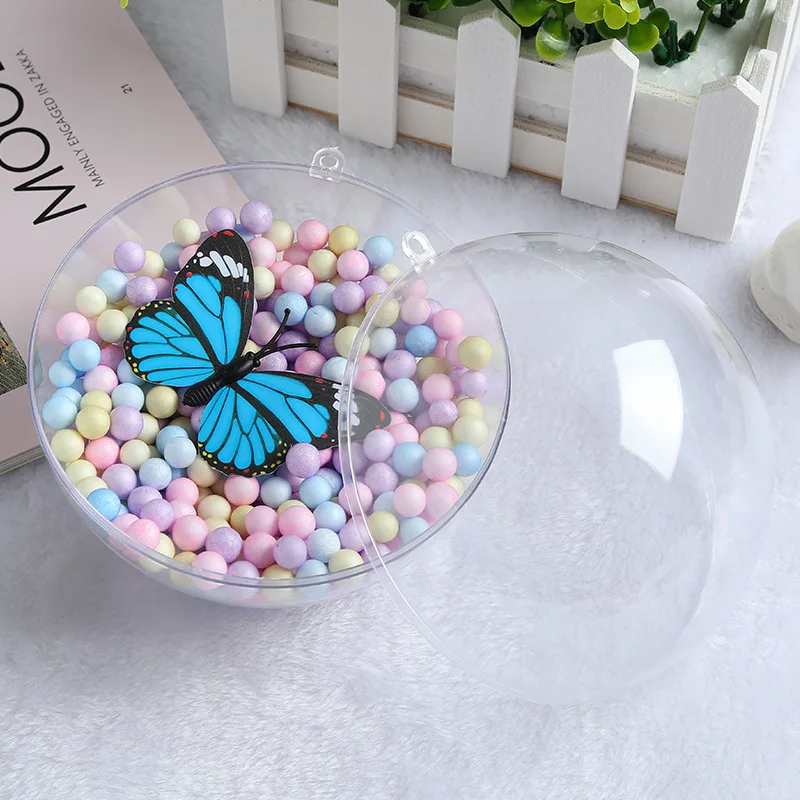 Openable Hanging Hollow Clear Plastic christmas ornament balls, transparent christmas ball, transparent 8cm christmas glass ball