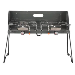 Camping Outdoor Portable Stainless Steel Stove Cooking Device Strong Power Two Burner Stove Foldable Barbecue