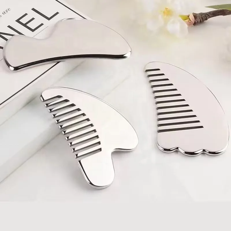 Face Lifting Anti Aging Massage Roller Metal Guasha board long scraping facial massage tool Stainless Steel Gua Sha with logo