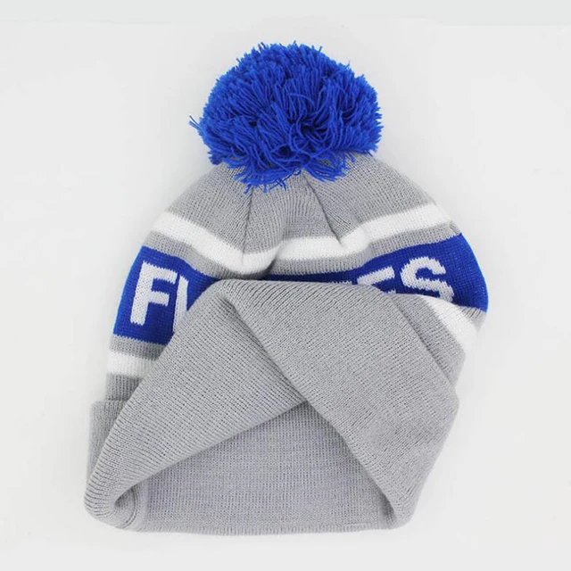 Custom Winter Warm Ski Cap Cuff Skull Knitted Bobble Hat Acrylic Jacquard Pom Pom Beanie with embroidery