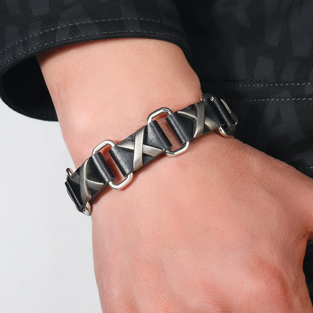 Wholesale hot selling Punk Rock chain bracelets men jewelry sets luxury leather men bracelet Personalized gift sets