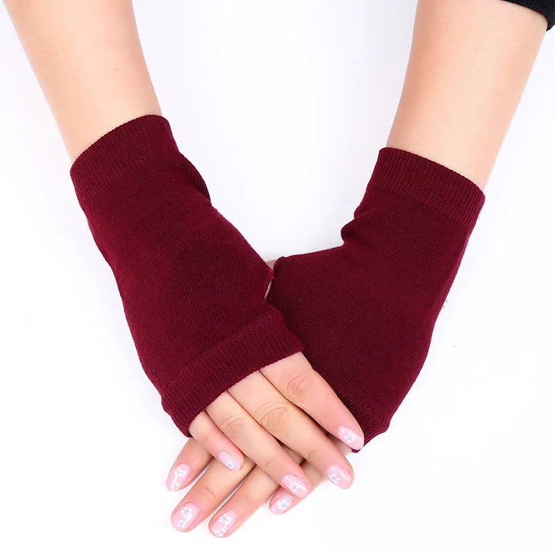 
CLIMATE Fashion Winter Knitted Fingerless Wool Glove for Women Warm Wrist Short Gloves Ladies Cashmere Stretch Solid Mittens 