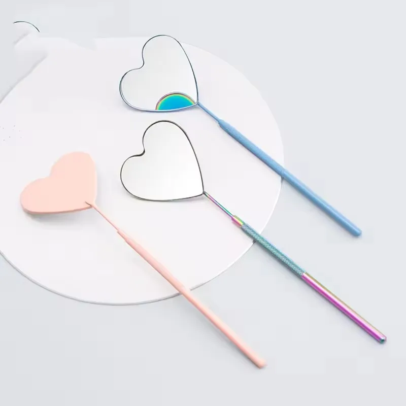 Wholesale Handheld Makeup Mirror High-definition Beauty Salon Handle Mirror Portable Carry-on Make-up Heart-shaped Small Mirror