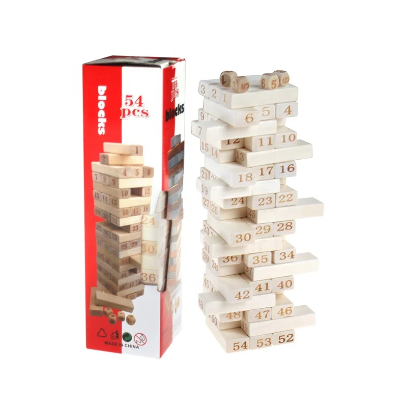 54pcs Wooden Domino Stacking Blocks Tumbling Tower Building Blocks Set Educational Toy for Kids Educational Toy