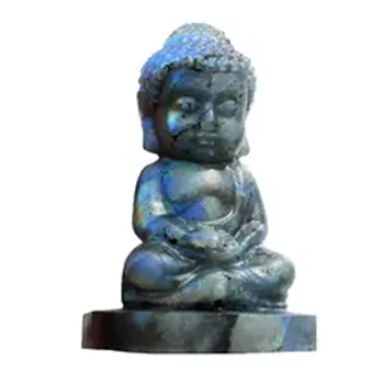 Hand Carved Palm Size Natural Flash Color Labradorite Crystal Mini Buddha Statue For Decoration