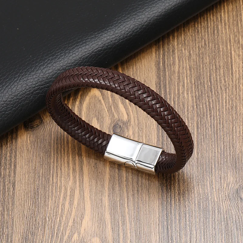 Popular Couple Bracelet Personalized Magnet Buckle Bracelet Vintage Multicolor Woven Leather Bracelet for Women Men