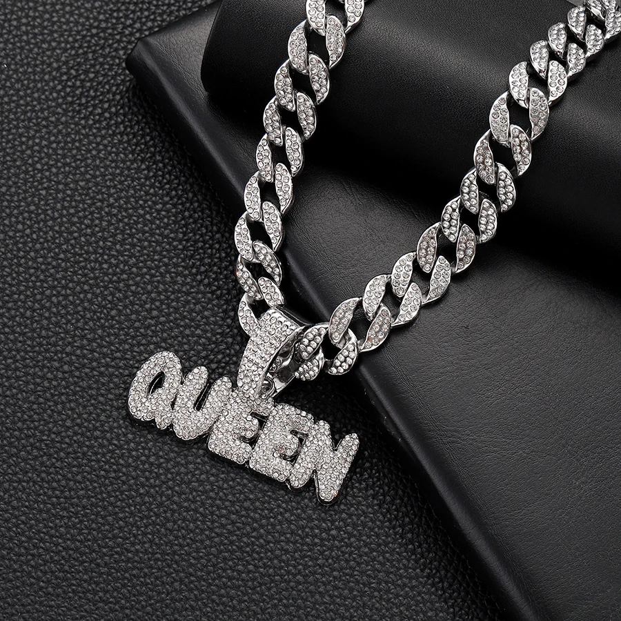 Letter King And Queen Pendant Hip Hop Alloy Miami Iced Out Chain Rock Men Charm Jewelry