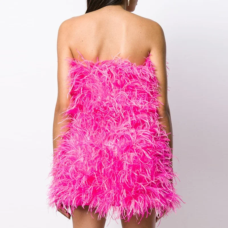 Long Pink Wrap Feather Fur Dress Party Ostrich Feather Dress for Ladies