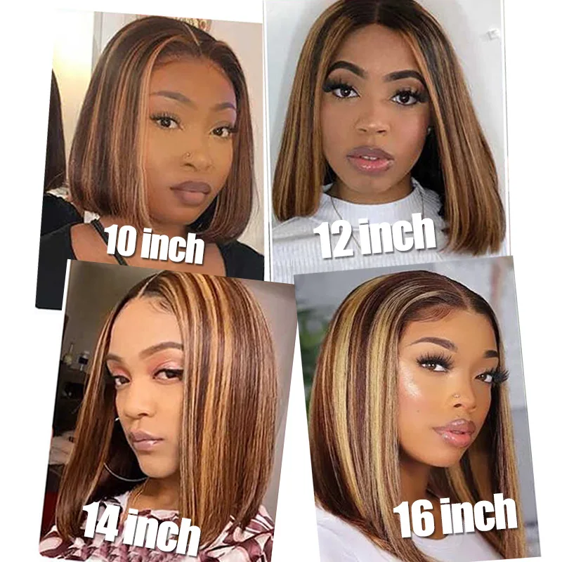 13x4 Short Bob Human Hair Wig, Prepluck Natural Virgin 5x5 Hd Lace Human Hair Wigs ,Honey Blonde Straight Transparent Lace Wigs