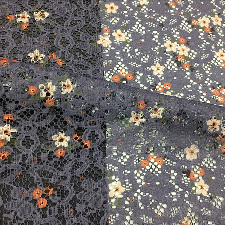 Colorful Digital Print Small Flowers Polyester Brown Lace Dress Material Fabric 2022