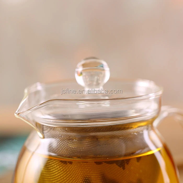 Popular Eastern Style Glass Teapot 500/800ml Short Beak Tea Pot with Stainless Steel Net