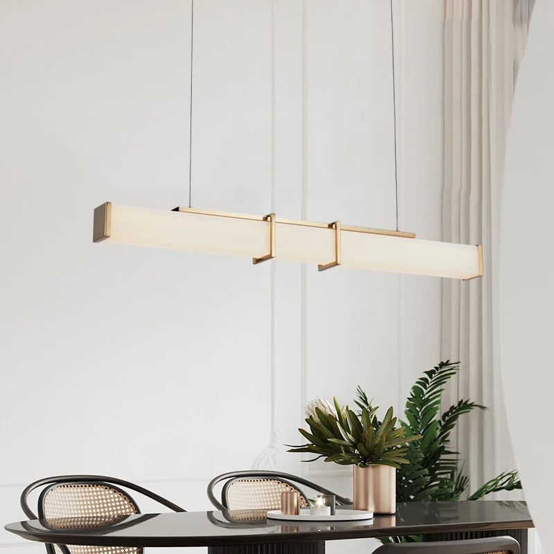 Luxurious Brass Finish Hanging Chandelier Dining Table Kitchen Island Iron Opal Glass 18w 3CCT Dimmable Modern LED Pendant Light