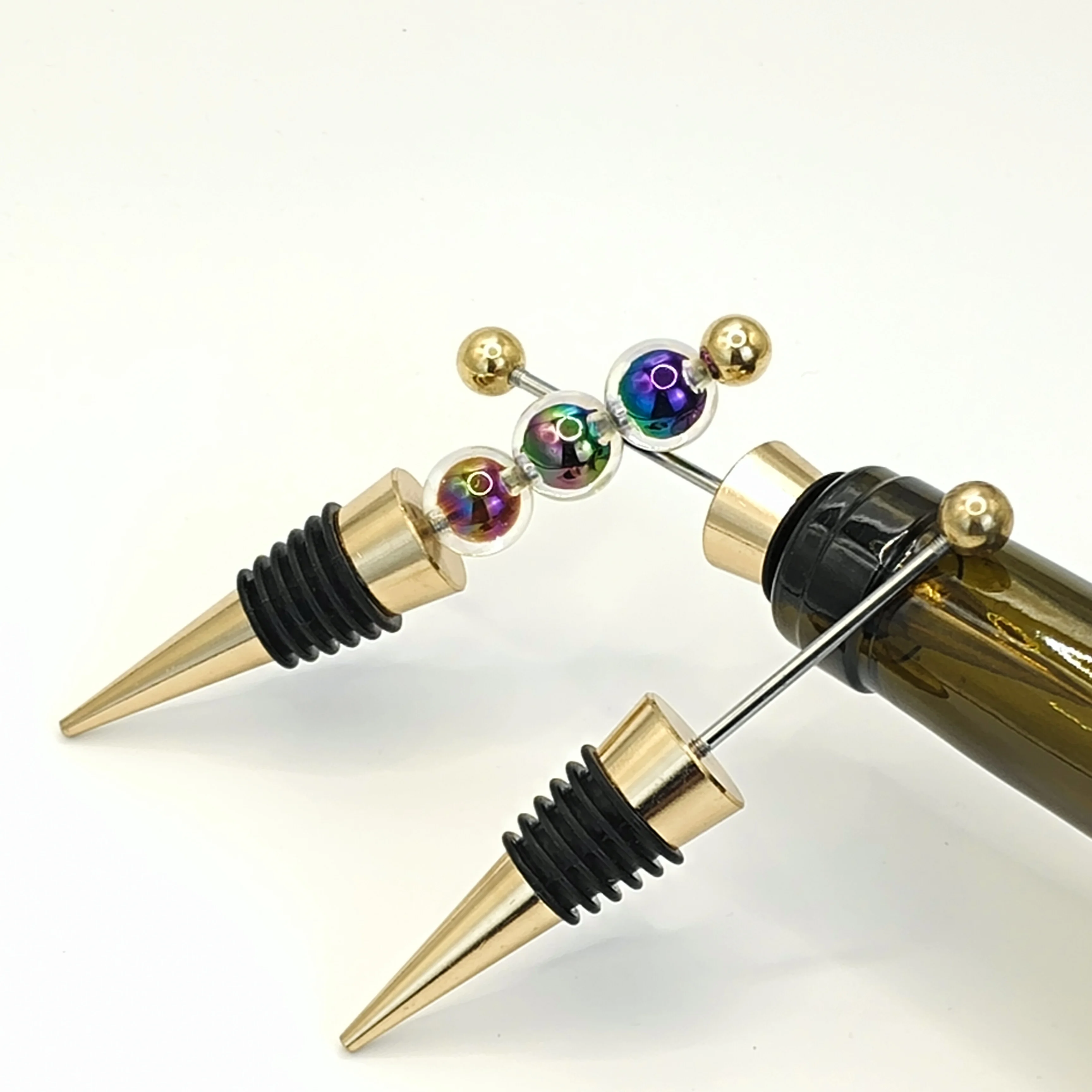 Red Wine Cork Bottle Wine Stopper  Funny Kitchen Gadgets  Rose Gold Can Be Strung With Beads Diy Long Stem Wine Stopper