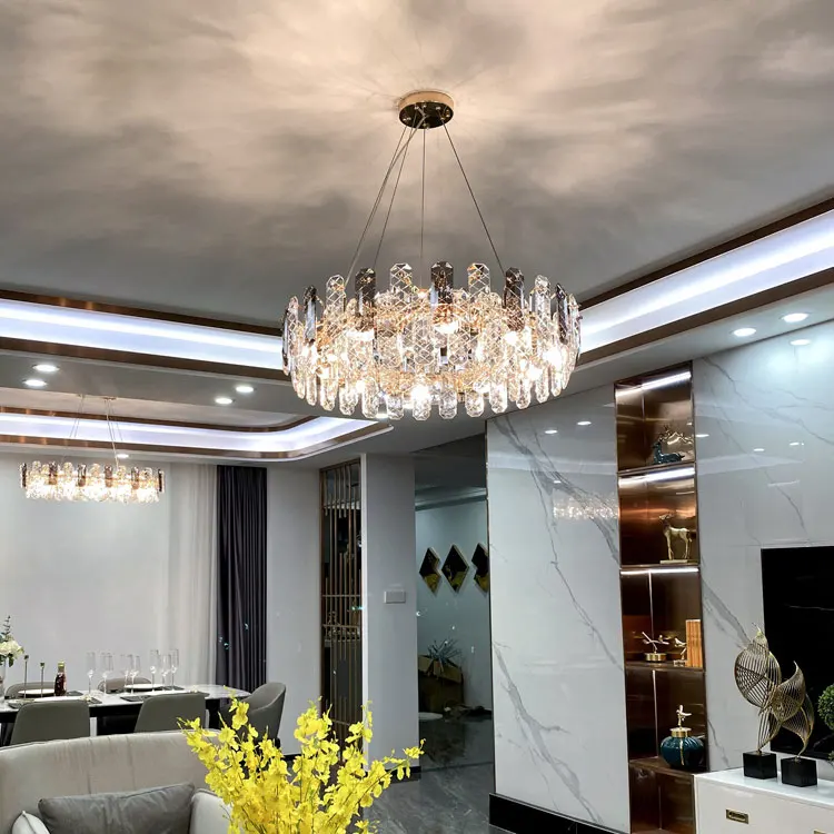 circle pendant light living room Modern luxury round smoke grey k9 crystal chandelier