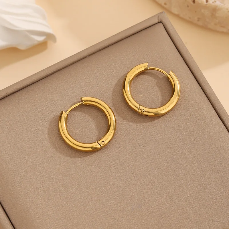 Minimalist 18k Gold Plated Non Tarnish Round Stainless Steel Necklace Bracelet Earrings Jewelry Set For Women