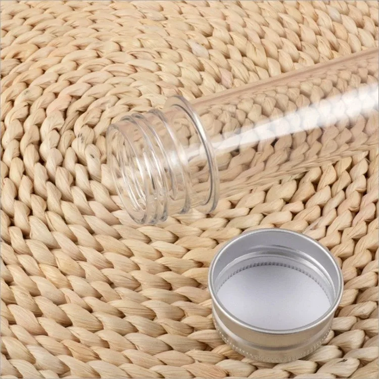 160*33mm Empty Food Grade 100ml PET Cylinder Plastic clear Silver Metal Aluminium Screw Lids Round Bottom test