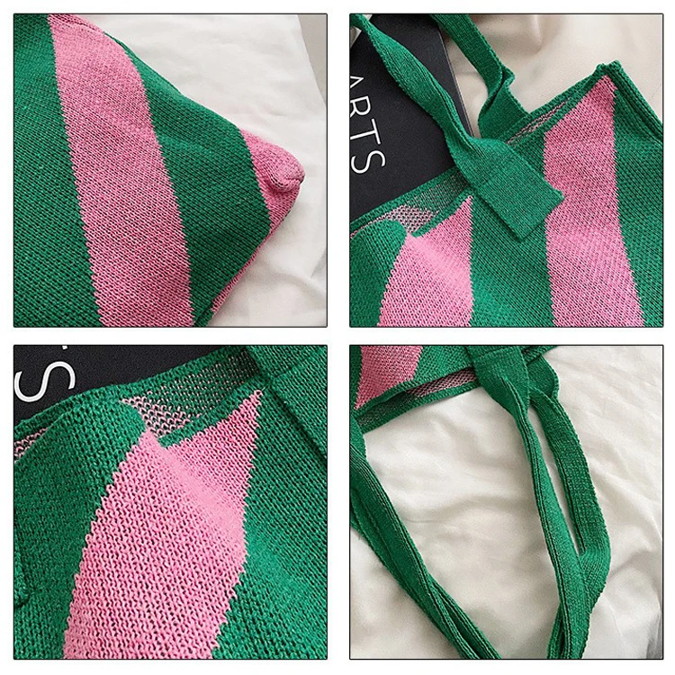Hangai Factory New Designer Knitted Shoulder Bag Shopping Unique Bag Stripe Tote Handbag