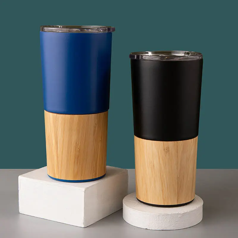 18Oz Creative Bamboo Stainless Steel Double Wall Vacuum Coffee Cup Portable Car Thermos Cup Ice Beer Tumbler Glass Cups