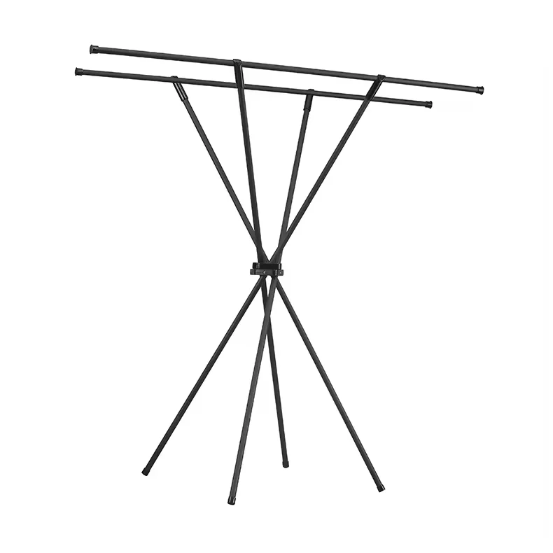 Wholesale double pole clothes rack steel 2-pole clothes rack foldable balcony laundry clothes rack Japanese style space saving
