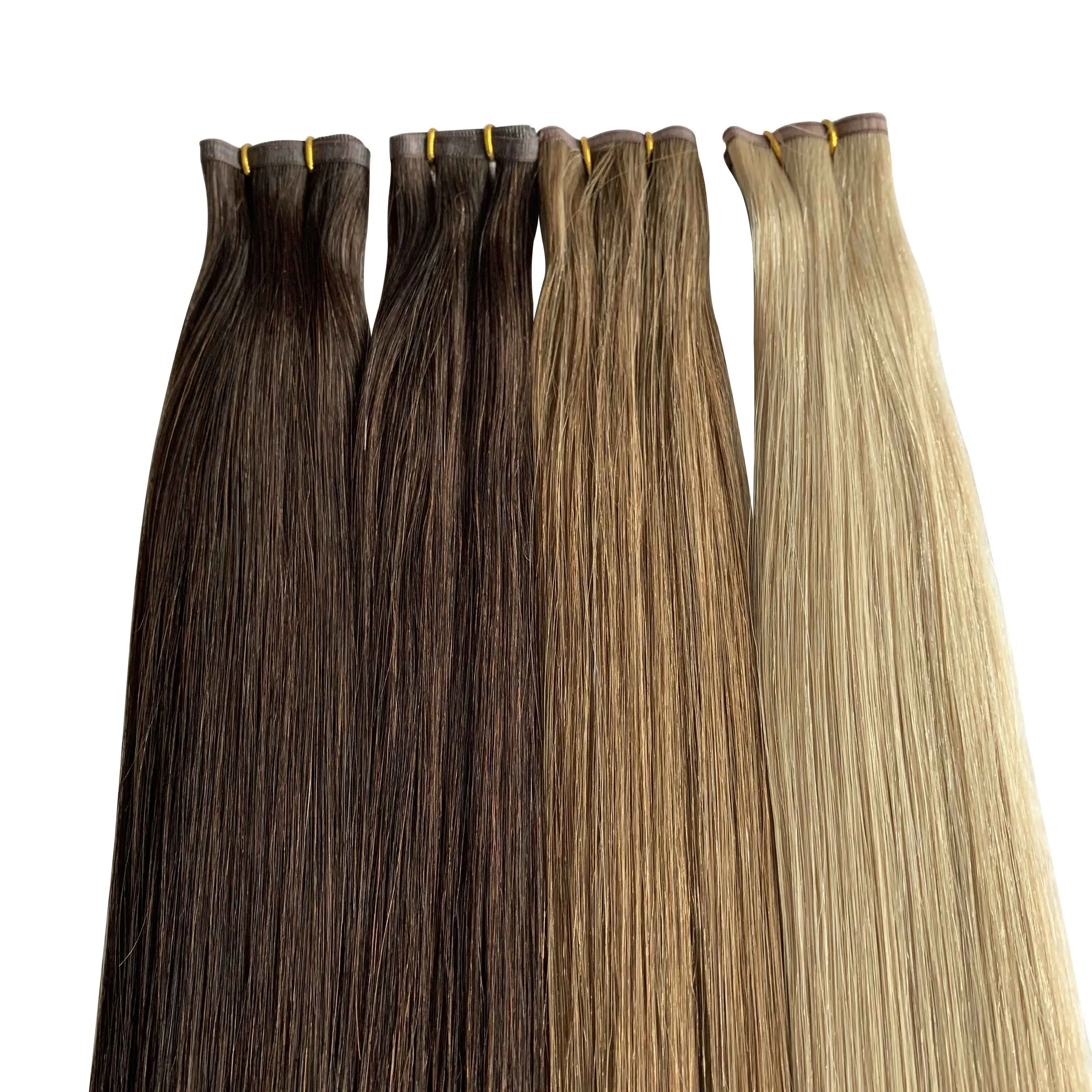 Hot selling 100%human hair extensions  Best russian hair double drawn flat weft  virgin Cuticle Aligned Hair flat weft