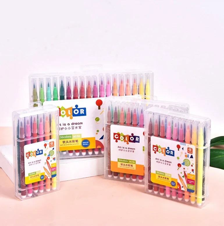 12/18/24/36 Colors Soft Fine Tip Watercolor Brush Markers Pens for Kid Drawing