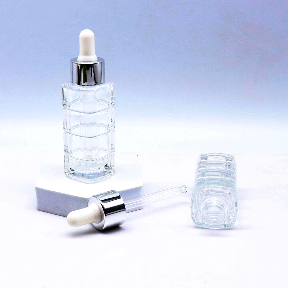 30ml luxury customized clear rectangle glass dropper bottle/15ml square custom glass essential oil bottle
