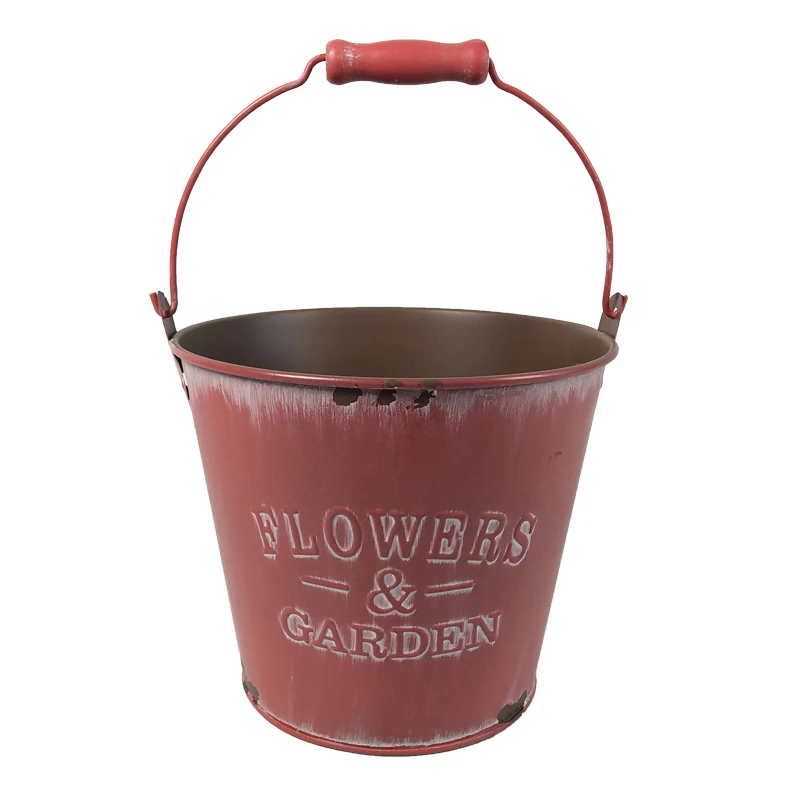 Retro Flower Container Garden Decor Barrel Vintage Farmhouse Round Metal Plants Jug Holder Decorate Iron Planter