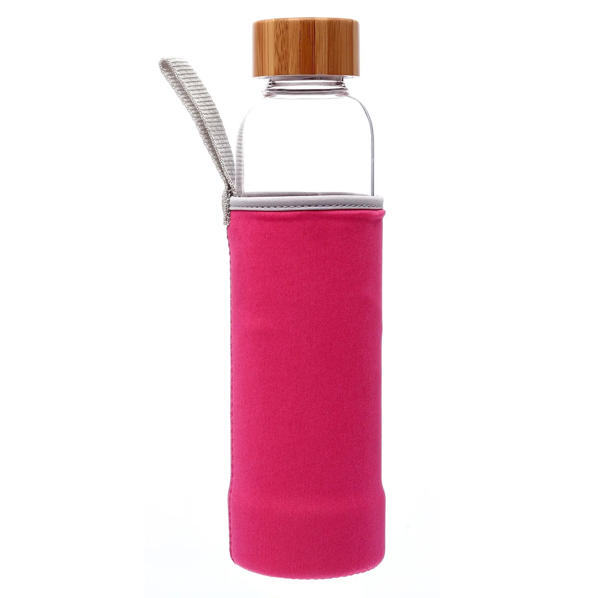 
17oz BPA Free Wholesale premium kor clear bamboo glass fruit water bottle with stainless steel filter 