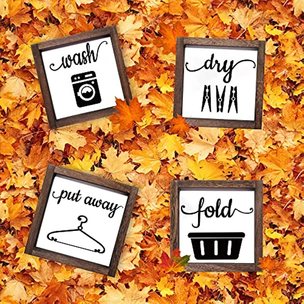 ARTMADE Laundry Sign Set of 4 Wash Dry Fold Put Away Decorative Rustic Handmade Wood Farmhouse Laundry Room Wall Decor