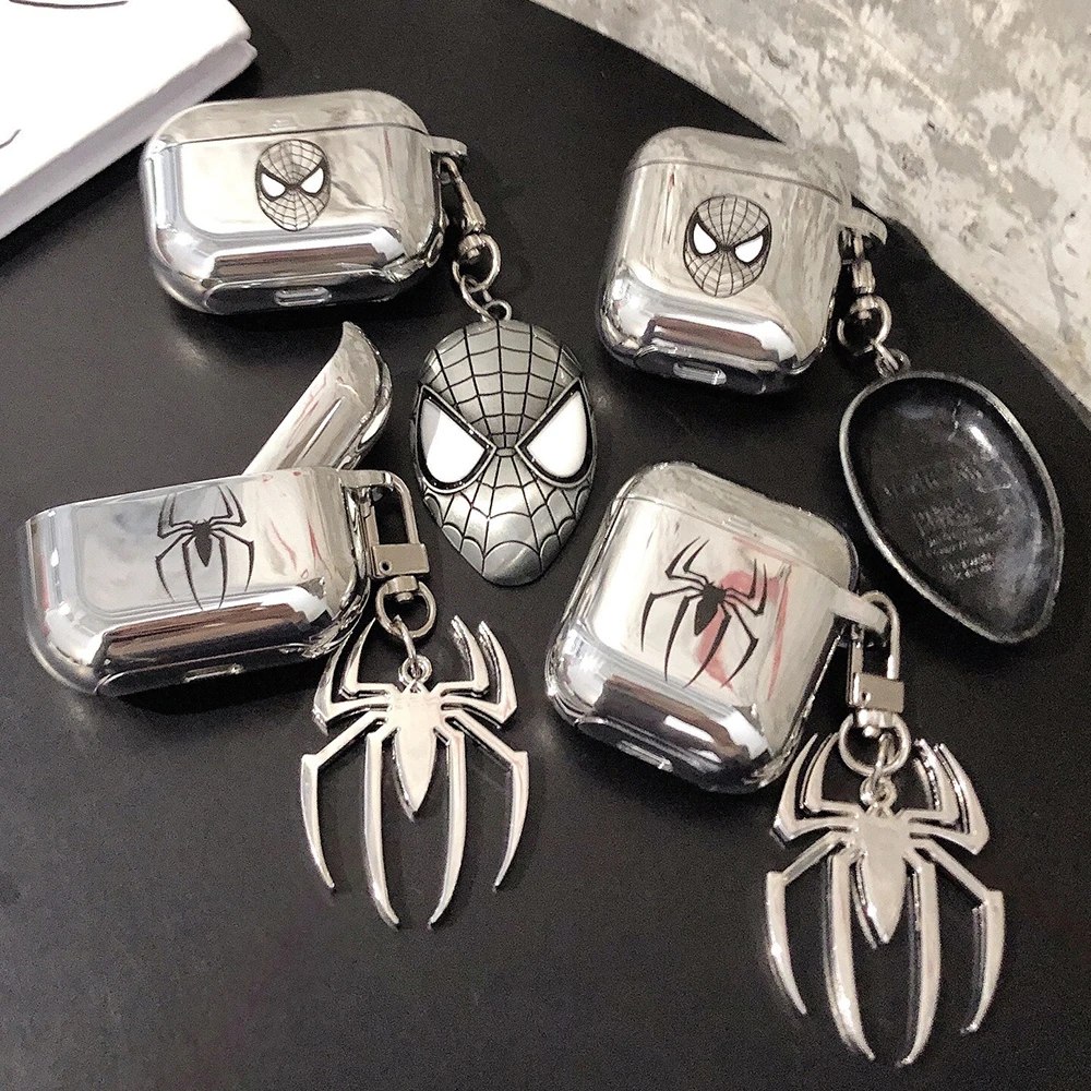 
SpiderMan plating Industrial Metal Style Personality Mirror Silver Plated Electroplated For Airpods Pro 3 2 1 case cover 