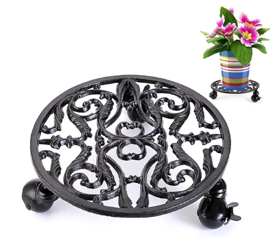 Flower Pot Tray Heavy Duty  Plant Stand with Wheels Moveable Planter Trolley Cast Iron Planter Dolly for Garden Vase Plant Pot