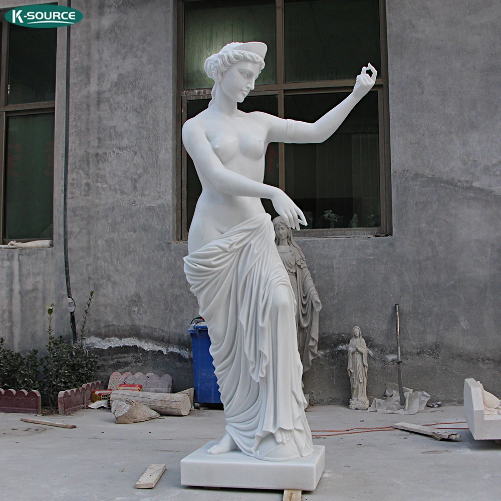 Garden life size White marble sculpture beautiful flowers and naked woman marble statue