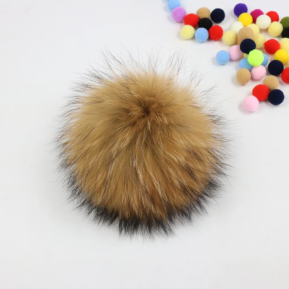 15cm Large Fluffy Natural Brown Real Raccoon Fur Pompoms for Knit Beanies