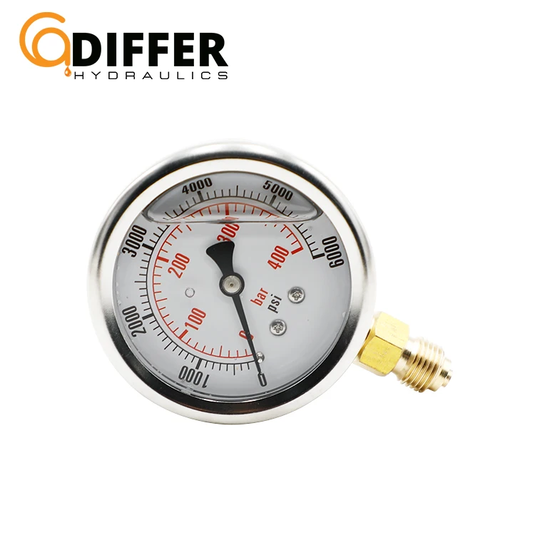 63mm 400bar high pressure liquid oil Filled Gauge Brass bottom Connection liquid filled pressure gauge