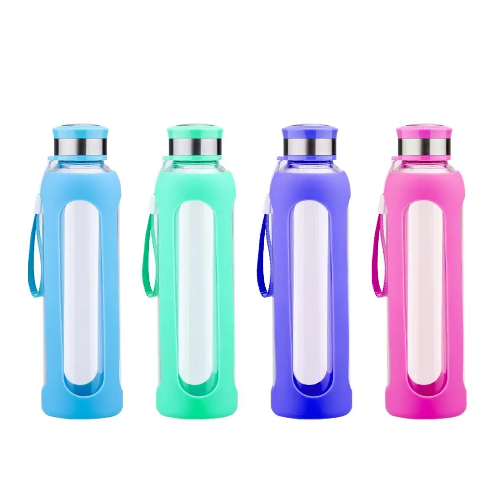 550 мл 1000 мл Пользовательский логотип экологичный боросиликатный стеклянный флакон для воды с силиконовым рукавом