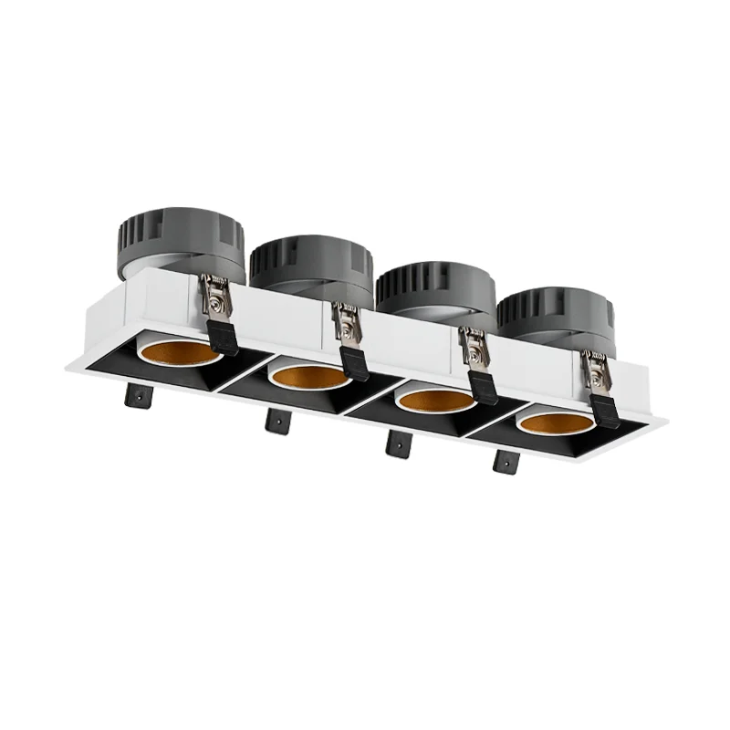 Multi Heads LED Recessed Downlight Single Double Heads 40W LED Linear Lighting Square LED Downlight Grille Light